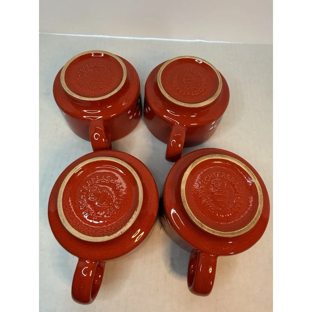 Waechtersbach Red Christmas Tree Cups & Saucers Set Of‎ 4 Creamer w/ Lid Germany